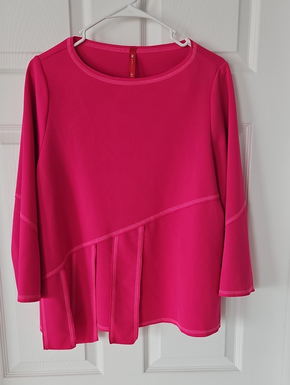 Women’s Hot Pink Long-Sleeve Caewash Asymmetric Paneled Top